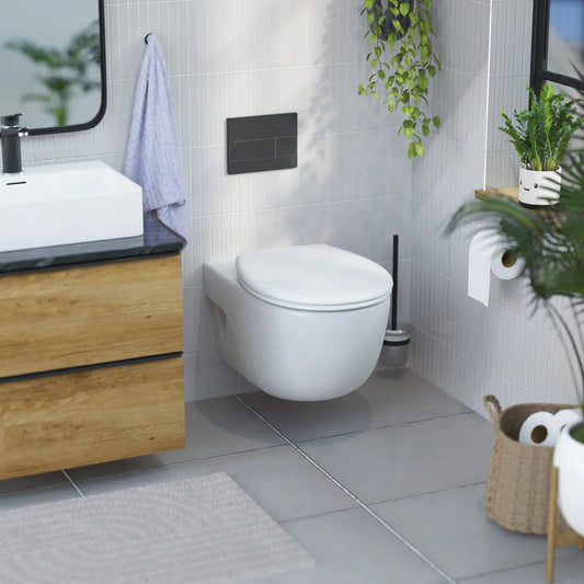 Salle de bain avec toilette et abattant wc ovale 