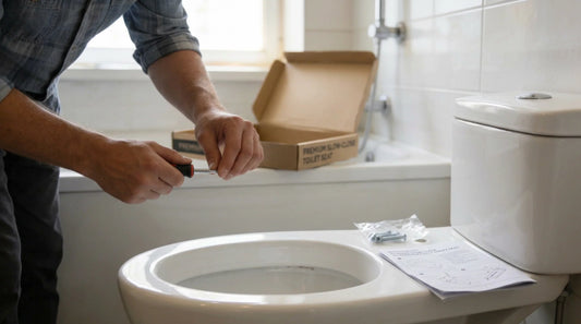 Homme qui s'apprête à installer un abattant WC