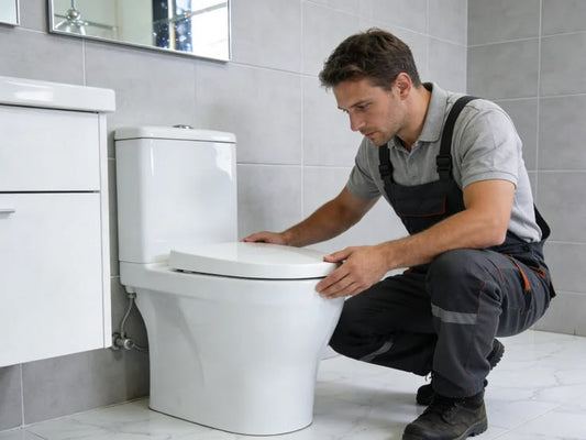 Plombier qui met un abattant WC