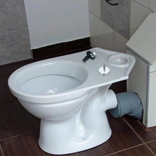 Cuvette de toilettes avec des charnières d'abattant WC dessus 