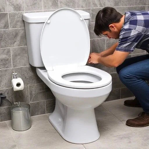 Homme fixant un abattant wc blanc 