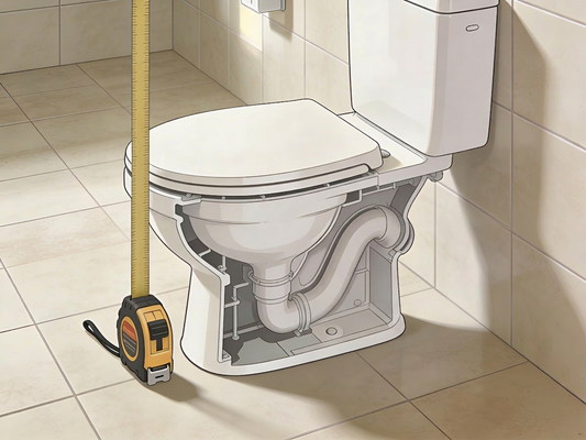 un mètre ruban mesurant la taille d'un wc 