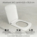 Abattant WC carré blanc facile à installer, sans travaux, et avec une ergonomie optimisée de taille 43,5x35,5 cm