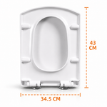 Abattant WC Carré 43×34,5 cm – Frein de Chute Silencieux & Déclipsage Rapide – Entraxe 10–22 cm