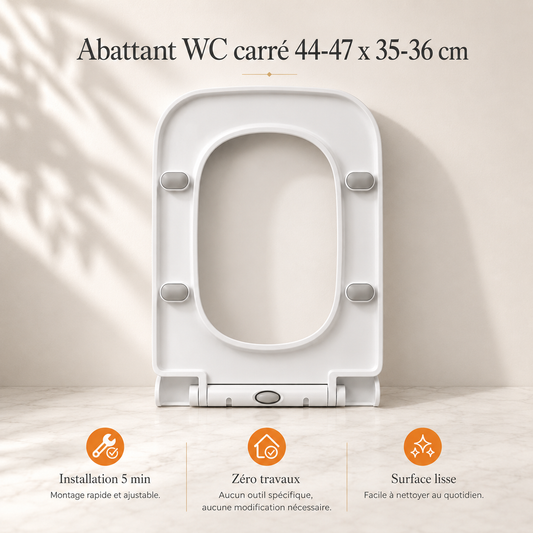 Abattant WC carré soft-close déclipsable 44-47 x 35-36 cm