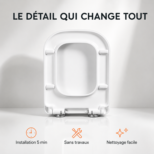 Abattant WC Carré 45×36 cm – Frein de Chute Silencieux & Déclipsage Rapide – Entraxe 10–24 cm