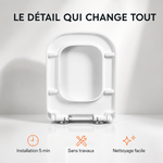 Abattant WC Carré 45×36 cm – Frein de Chute Silencieux & Déclipsage Rapide – Entraxe 10–24 cm