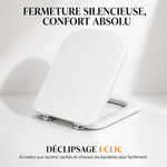 Abattant WC Carré 45×36 cm – Frein de Chute Silencieux & Déclipsage Rapide – Entraxe 10–24 cm
