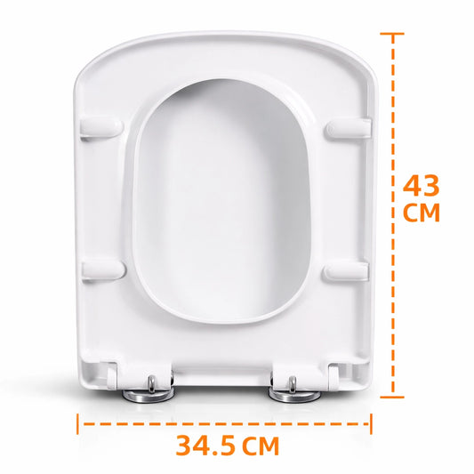 Abattant WC carré blanc 43x34,5 cm avec charnières en acier et boutons de déclipsage immédiat 