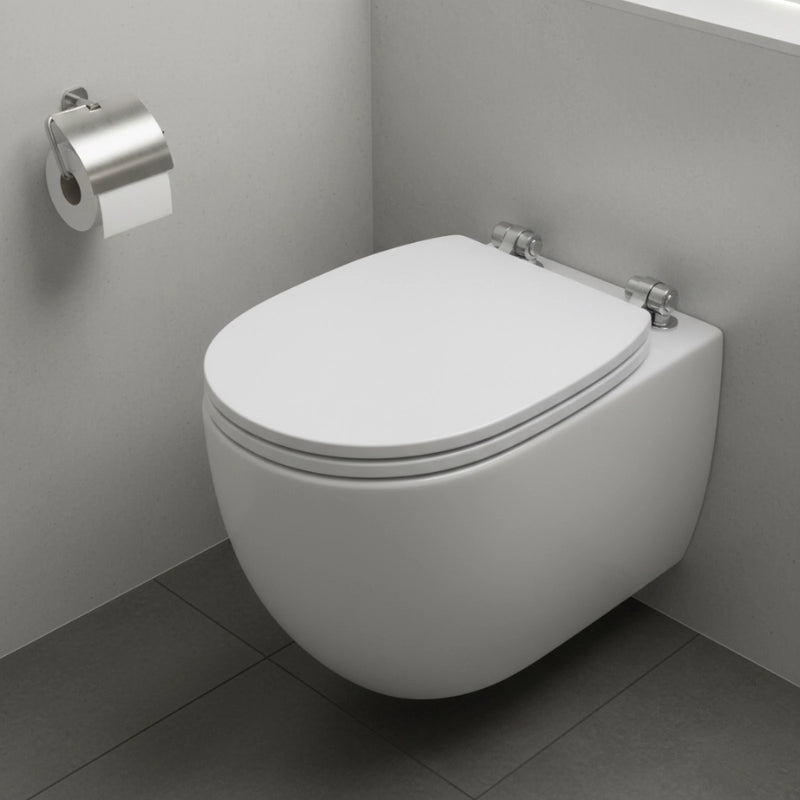 Toilettes avec un abattant wc classique blanc et solide 