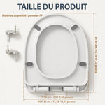 Tailles d'un abattant WC en polypropylène forme U et V 