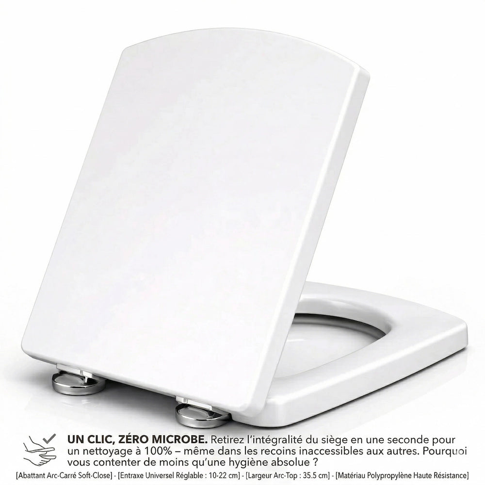 Abattant WC carré blanc avec système de clipsage et déclipsage rapide 