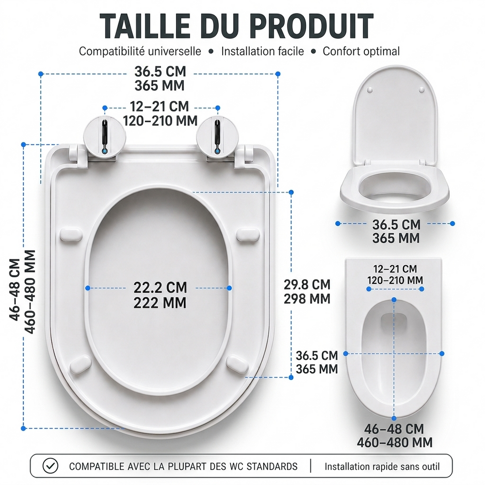 Abattant WC D Duroplast — Fermeture Silencieuse & Démontage Rapide
