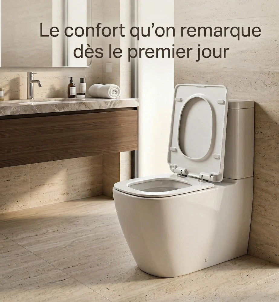 Toilettes avec un abattant WC carré déclipsable et confortable