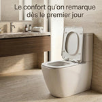Toilettes avec un abattant WC carré déclipsable et confortable