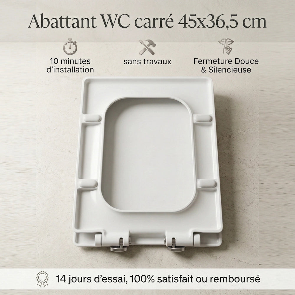 Abattant WC carré 45 x 36,5 cm avec frein de chute silencieux