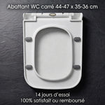 Abattant WC carré blanc avec 4 patins antidérapants, un bouton déclipsable et de taille 44-47 x 35-36 cm