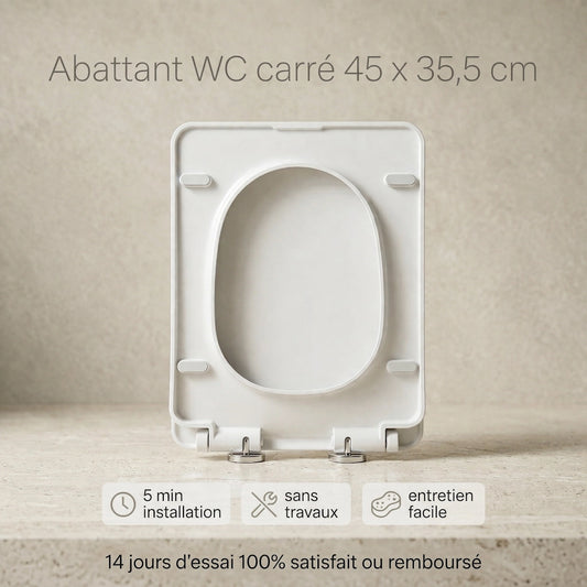 Abattant WC carré blanc, facile à installer, sans travaux et facile à nettoyer, de taille 45 x 35,5 cm 