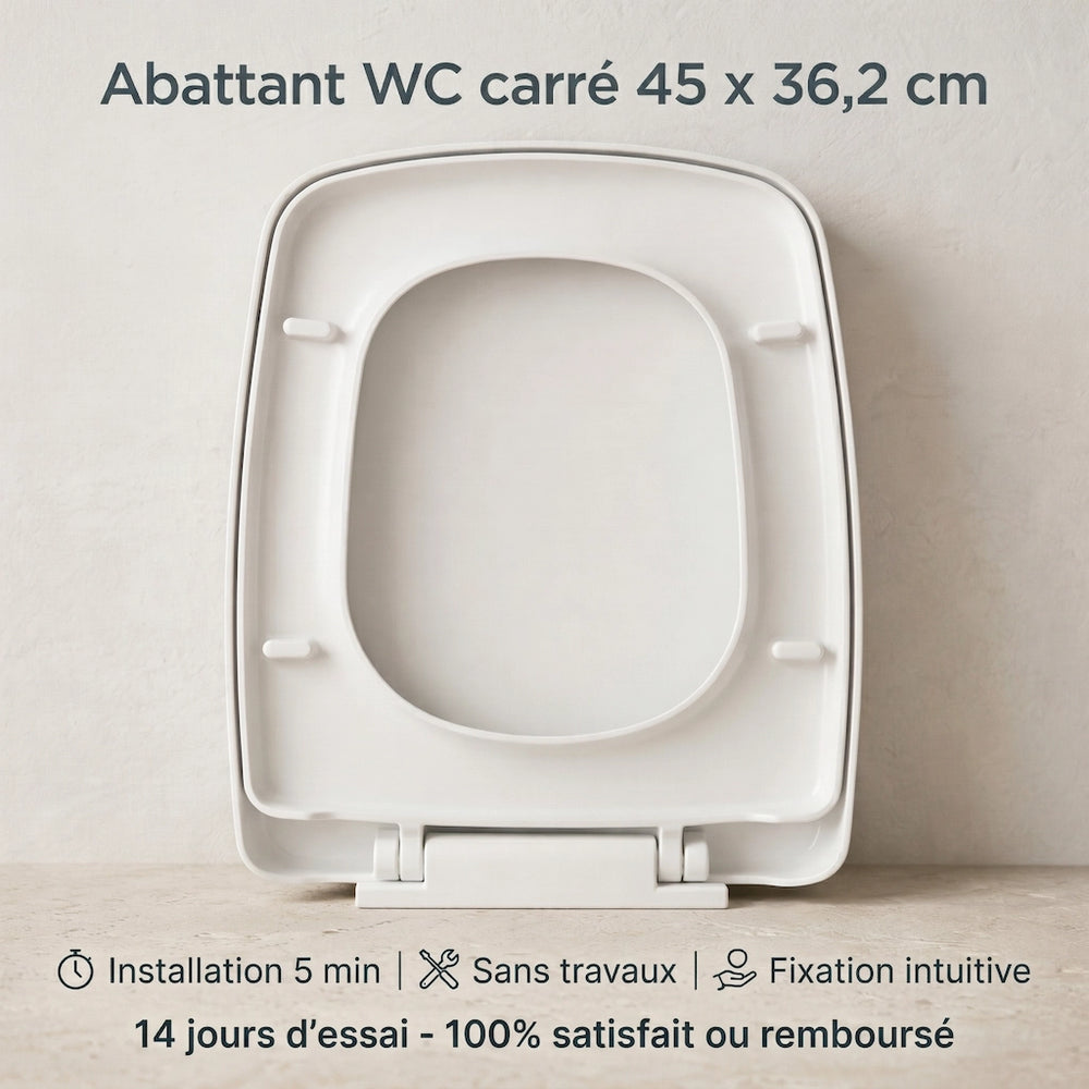 Abattant WC carré 45 x 36,2 cm avec frein de chute silencieux