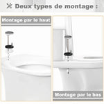 Guide d'installation pour les charnières d'un abattant WC, soit un montage par le haut ou le bas
