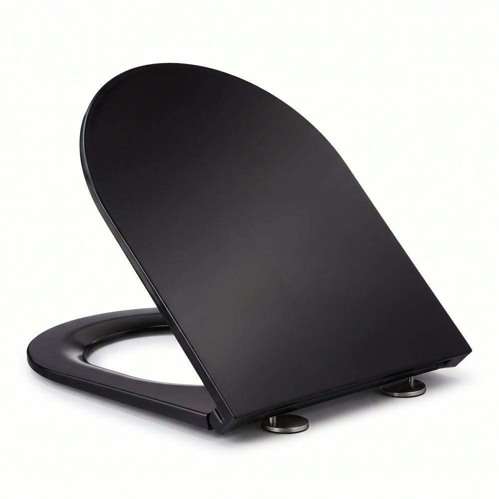 Abattant WC Noir en Duroplast – Forme D, Fermeture Progressive & Déclipsable