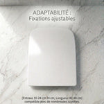 Abattant WC carré avec fixations ajustables et compatibles avec de nombreuses cuvettes 