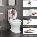 Un abattant WC forme O avec un motif de marbre stable, antidérapant, facile à nettoyer, peut supporter jusqu'à 175 kg et a des charnières pivotantes à 360 degrés