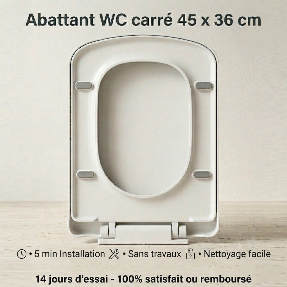 Abattant WC carré 45x36 cm déclipsable avec frein de chute