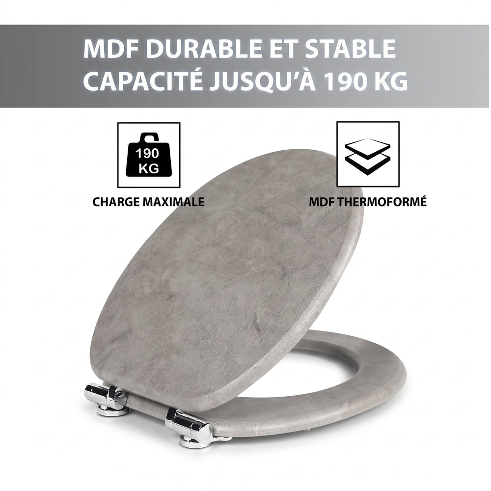 Abattant WC Gris en Bois - Fermeture Douce et Déclipsable - Forme O