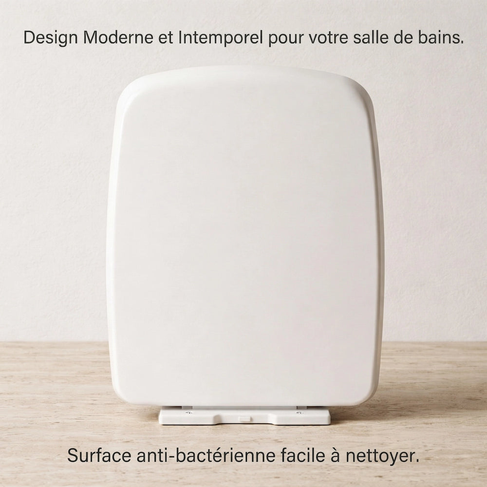 Abattant WC carré avec un design moderne blanc intemporel et une surface anti-bactérienne facile à nettoyer 