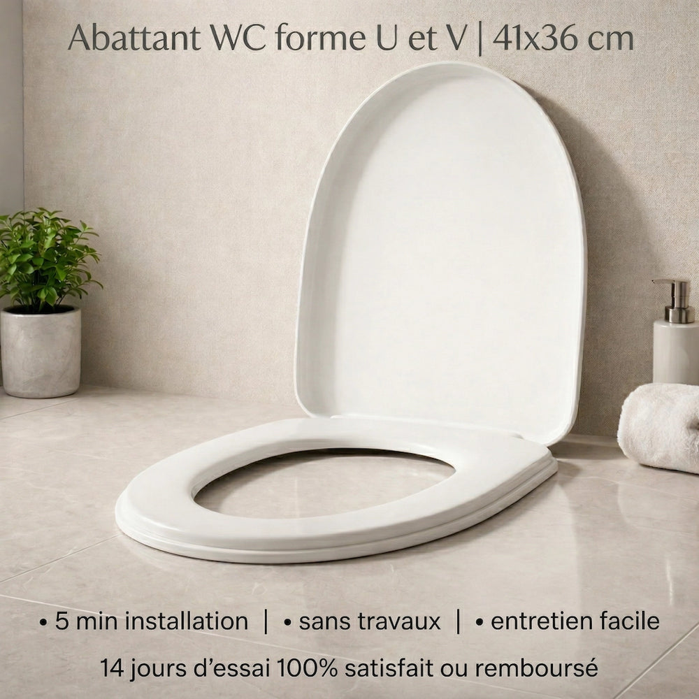 Abattant WC Universel Soft-Close Silencieux – Forme U et V | 41x36 cm