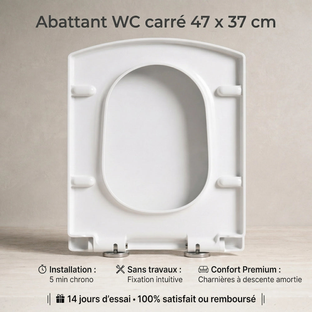 Abattant WC carré 47x37 cm déclipsable avec frein de chute
