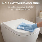 Abattant WC carré blanc avec une surface facile à nettoyer, l'abattant est nettoyé par un chiffon.