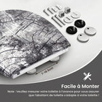 Un abattant WC forme O et gris avec motif bois facile à monter, avec des charnières en acier inoxydables réglables 