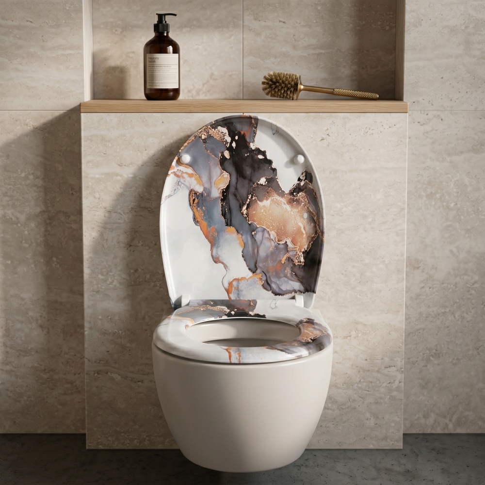 Toilette suspendu avec un abattant wc en marbre chic et moderne 