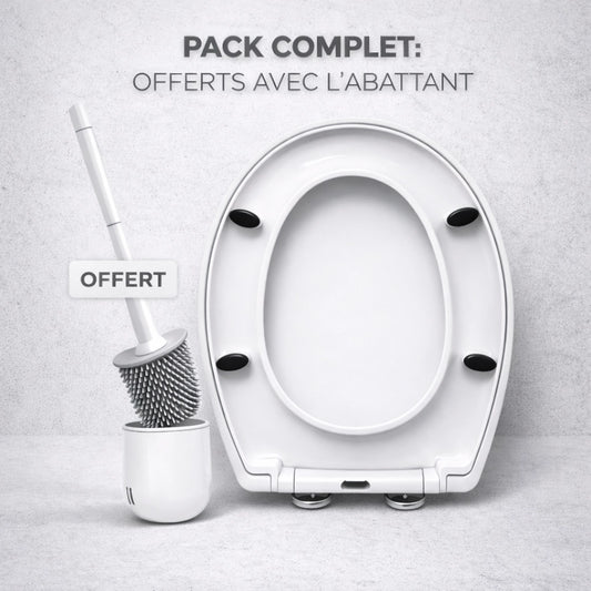 Un abattant WC blanc forme O avec une brosse de toilettes en silicone offert