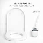 Un abattant WC forme U blanc avec une brosse de toilettes en silicone 