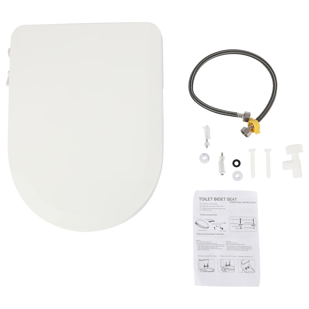 Abattant WC Bidet Non Électrique – Siège Toilette Lavant à Double Buse, Forme D Allongée avec Tuyau de Rinçage