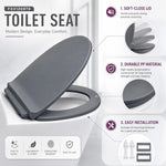 Soft-Close Grey Oval Toilet Seat, Premium Easy-Clean Design