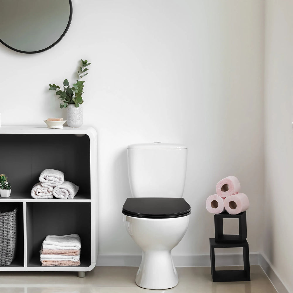 Abattant WC Noir en Duroplast – Forme D, Fermeture Progressive & Déclipsable