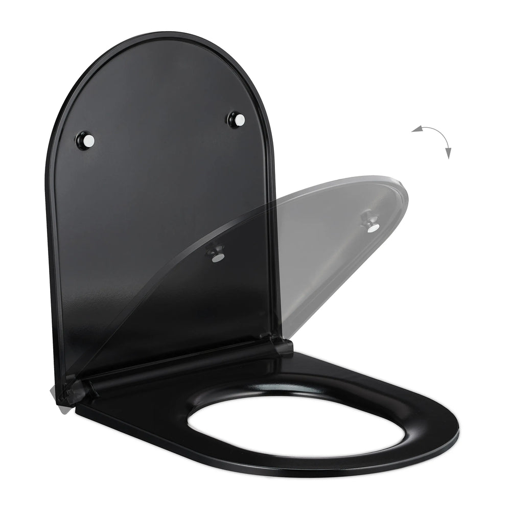Abattant WC Noir en Duroplast – Forme D, Fermeture Progressive & Déclipsable