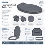 Soft-Close Grey Oval Toilet Seat, Premium Easy-Clean Design