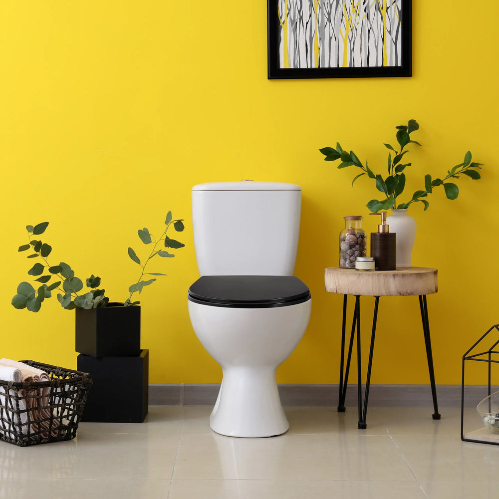 Abattant WC Noir en Duroplast – Forme D, Fermeture Progressive & Déclipsable