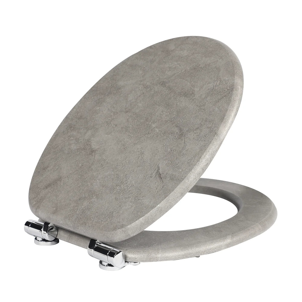 Abattant WC Gris en Bois - Fermeture Douce et Déclipsable - Forme O
