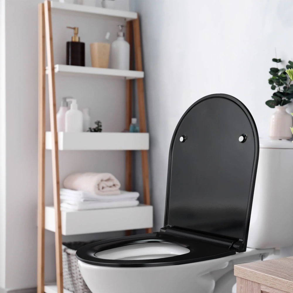 Abattant WC Noir en Duroplast – Forme D, Fermeture Progressive & Déclipsable