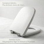 Abattant WC carré avec frein de chute et surface hygiénique facile à nettoyer 