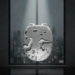 Un abattant WC forme O gris avec motif de goutes d'eaux et des charnières en acier inoxydable sous la pluie 