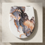 Un abattant WC forme O avec un motif de marbre 