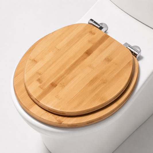 un abattant WC en bambou lamellé avec des charnières en acier inoxydable 