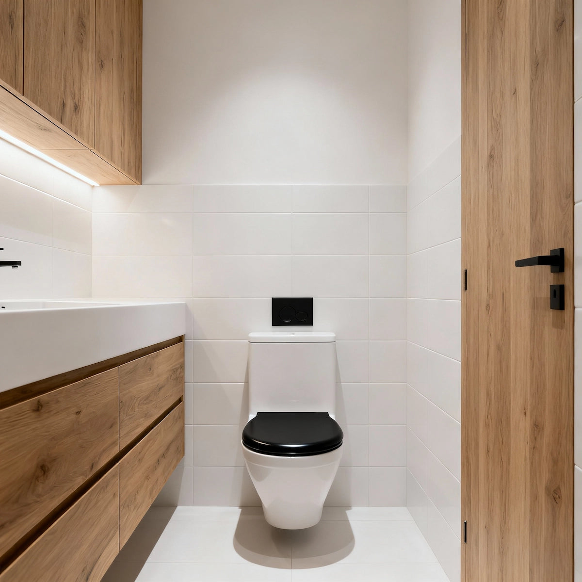 Toilettes modernes avec un abattant WC noir moderne